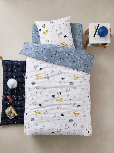 Set met dekbedovertrek + kussensloop voor kinderbed COSMOS Basics blauw/meerkleurig - vertbaudet enfant 