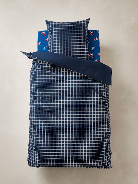 Parure housse de couette enfant et taie d'oreiller PETIT POMPIER bleu foncé - vertbaudet enfant 