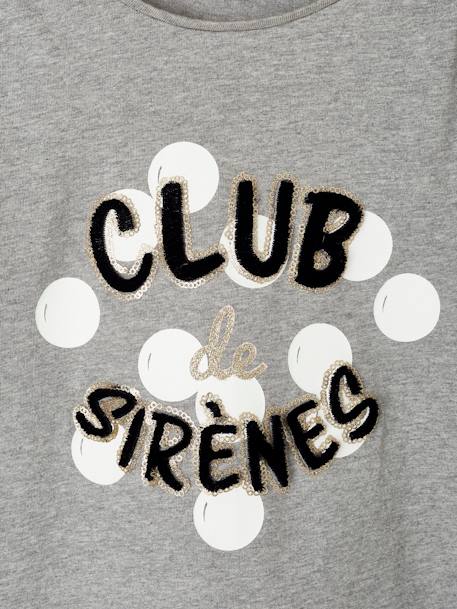 T-shirt fille 'club des sirènes' détails fantaisie manches longues gris clair chiné - vertbaudet enfant 