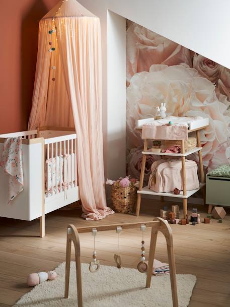 Katoengaas bedframe EAU DE ROSE beige poudré+kaneel+roze+saliegroen - vertbaudet enfant 