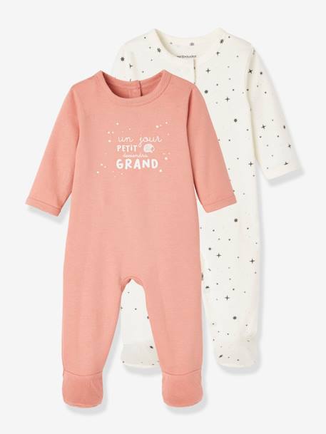 Lot de 2 pyjamas bébé ouverture naissance en coton bio bois de rose foncé - vertbaudet enfant 