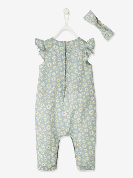 Bedrukt setje pakje + hoofdband baby meisje lichtroze+roze (poederkleur)+zeegroen met print - vertbaudet enfant 