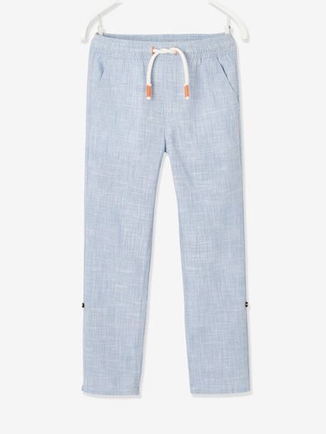 Pantalon garçon retroussable en pantacourt léger aspect lin tissé beige chiné+bleu clair - vertbaudet enfant 