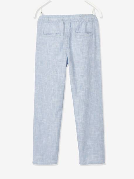Pantalon garçon retroussable en pantacourt léger aspect lin tissé beige chiné+bleu clair - vertbaudet enfant 