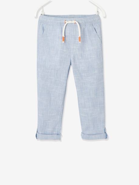 Garçon-Pantalon garçon retroussable en pantacourt léger aspect lin tissé 