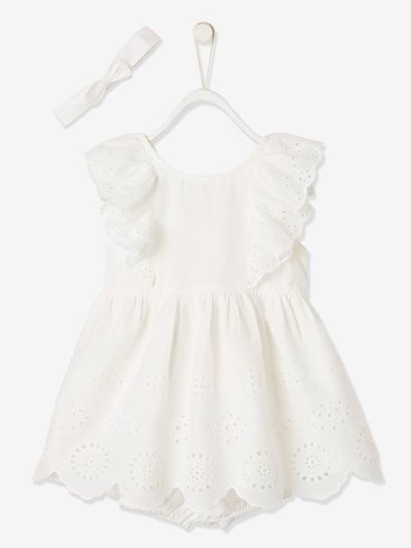 Ceremonieset voor baby met jurk, bloomer en haarband ivoor - vertbaudet enfant 