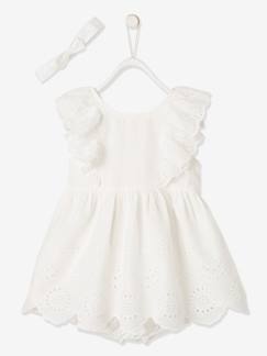 -Ensemble cérémonie bébé robe, bloomer et bandeau