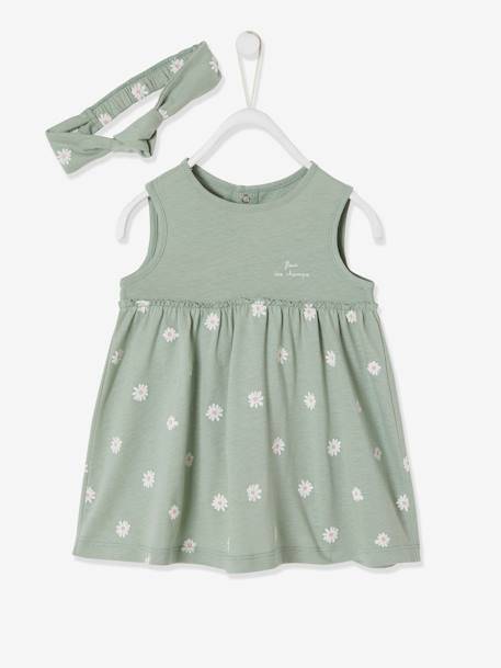 Robe bébé naissance et bandeau assorti tilleul imprimé - vertbaudet enfant 