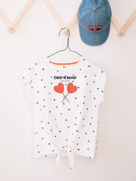 T-shirt harten iriserende details meisjes wit met print - vertbaudet enfant 