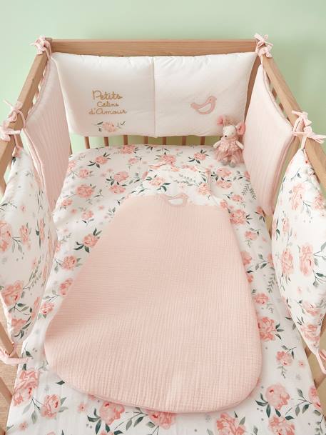 Sac de couchage enfant bébé couleur ecru fleurie rose