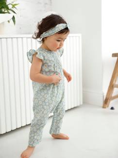Bébé-Salopette, combinaison-Ensemble bébé fille combinaison + bandeau imprimés 