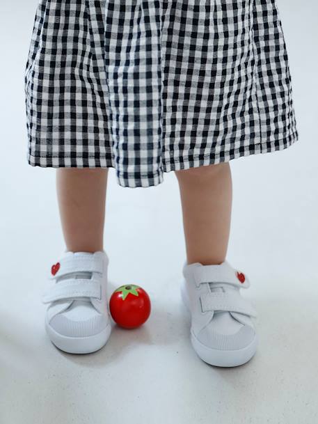 Stoffen tennisschoenen met klittenband voor babymeisjes blauwe madeliefjesprint+roze, bedrukt+WIT - vertbaudet enfant 