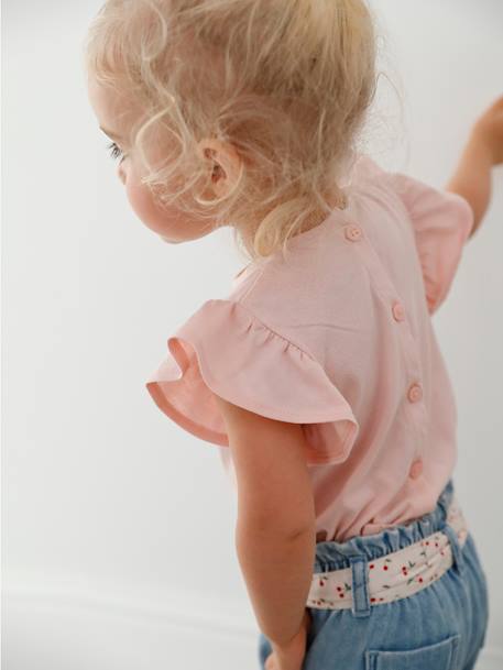 T-shirt bébé fleurs en relief rose grisé+vanille - vertbaudet enfant 