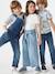 Pantacourt fille large en denim léger style 'paperbag' bleu moyen+double stone - vertbaudet enfant 