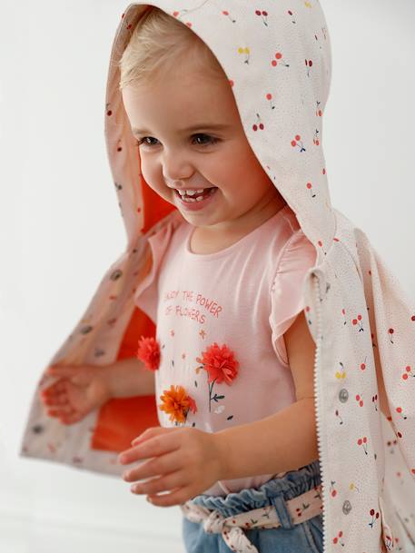T-shirt bébé fleurs en relief rose grisé+vanille - vertbaudet enfant 