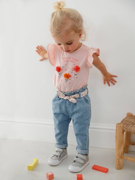 T-shirt bébé fleurs en relief rose grisé+vanille - vertbaudet enfant 