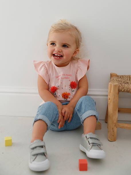 T-shirt met bloemen in reliëf baby grijsroze+vanille - vertbaudet enfant 
