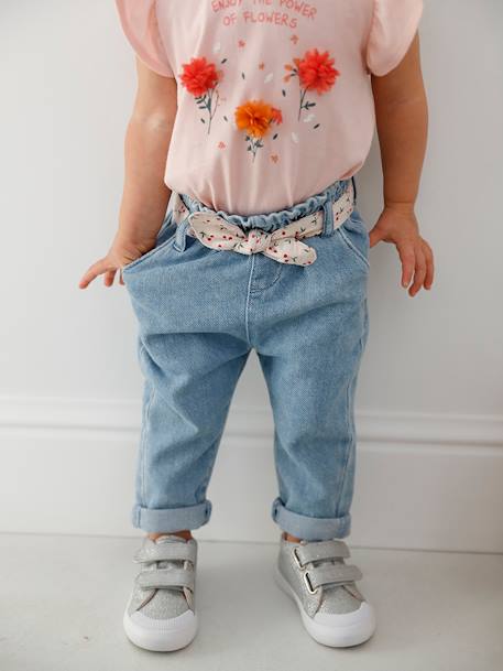 T-shirt bébé fleurs en relief rose grisé+vanille - vertbaudet enfant 