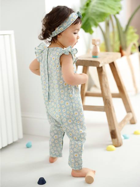 Bedrukt setje pakje + hoofdband baby meisje lichtroze+roze (poederkleur)+zeegroen met print - vertbaudet enfant 