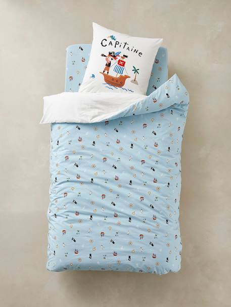 Parure housse de couette enfant et taie d'oreiller P COMME PIRATE écru / bleu - vertbaudet enfant 