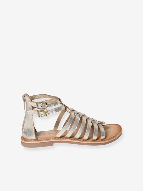 Hoge leren sandalen voor meisjes goud+ZWART - vertbaudet enfant 