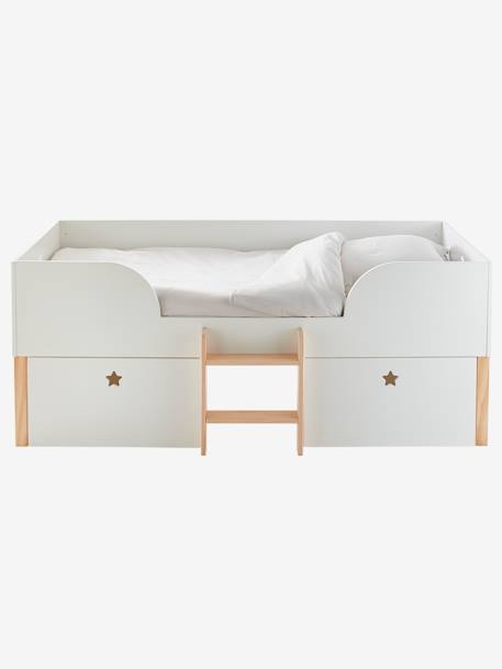 Lit en hauteur avec rangements GRANDE OURSE BLANC / BOIS - vertbaudet enfant 