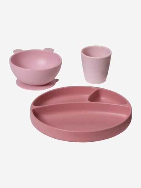 Coffret repas en silicone lot vert+set baby blue+set imprimé+set vieux rose - vertbaudet enfant 