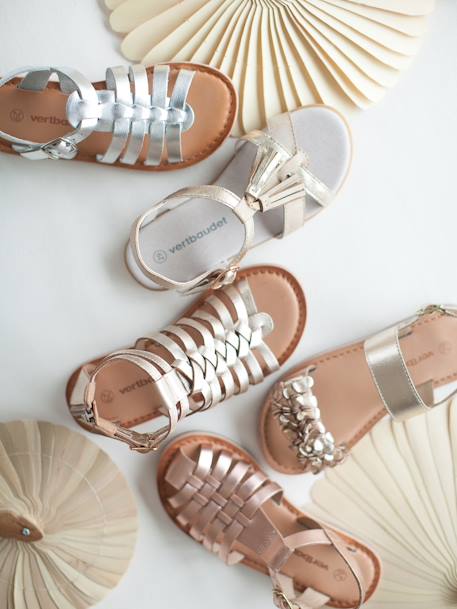 Hoge leren sandalen voor meisjes goud+ZWART - vertbaudet enfant 