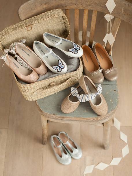 Leren meisjesballerina's marineblauw+Metallic beige - vertbaudet enfant 