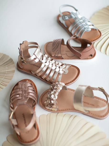 Hoge leren sandalen voor meisjes goud+ZWART - vertbaudet enfant 