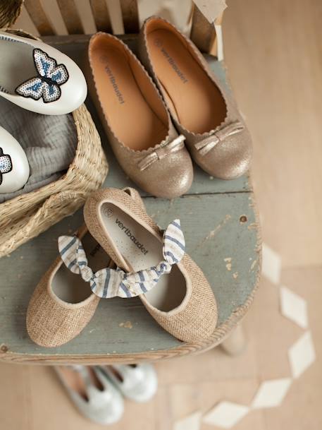 Leren meisjesballerina's marineblauw+Metallic beige - vertbaudet enfant 