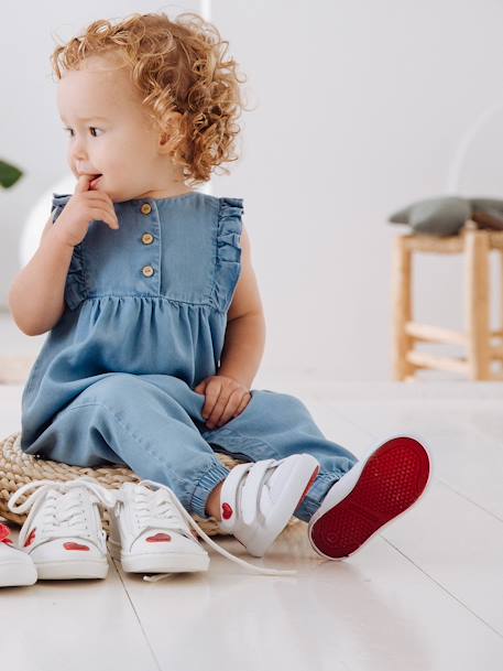 Stoffen tennisschoenen met klittenband voor babymeisjes blauwe madeliefjesprint+roze, bedrukt+WIT - vertbaudet enfant 