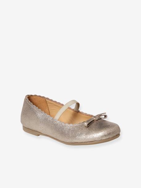 Leren meisjesballerina's marineblauw+Metallic beige - vertbaudet enfant 