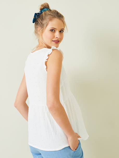 Zwangerschaps- en voedingsblouse van katoengaas BLANC CLAIR IMPRIME+VERT MOYEN UNI AVEC DECOR - vertbaudet enfant 