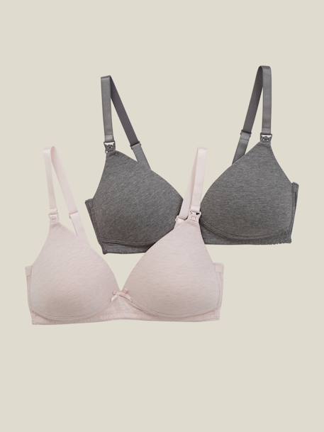 2 soutiens-gorge grossesse et allaitement rembourré en coton bio LOT GRIS CHINE + ROSE CHINE+Lot noir/blanc+marine - vertbaudet enfant 
