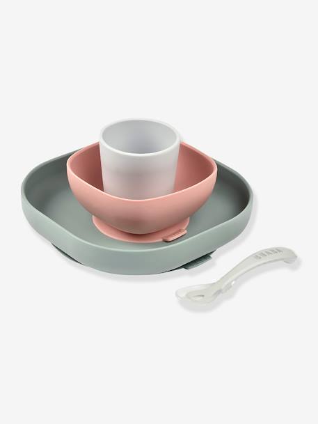 Set vaisselle 4 pièces silicone bleu+EUCALYPTUS+JAUNE+terracotta - vertbaudet enfant 