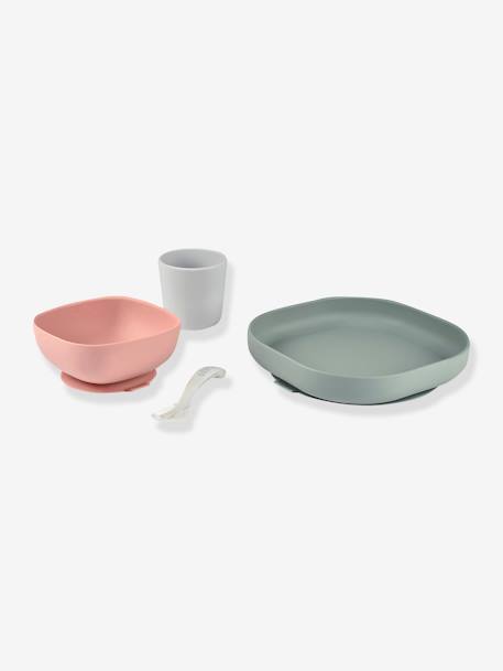 Serviesset 4 items silicone BEABA blauw+EUCALYPTUS+GEEL+terracotta - vertbaudet enfant 