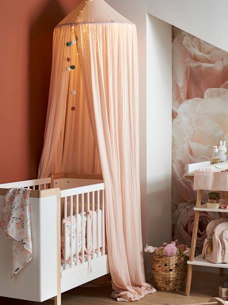 Ciel de lit en gaze de coton beige poudré+rose - vertbaudet enfant 
