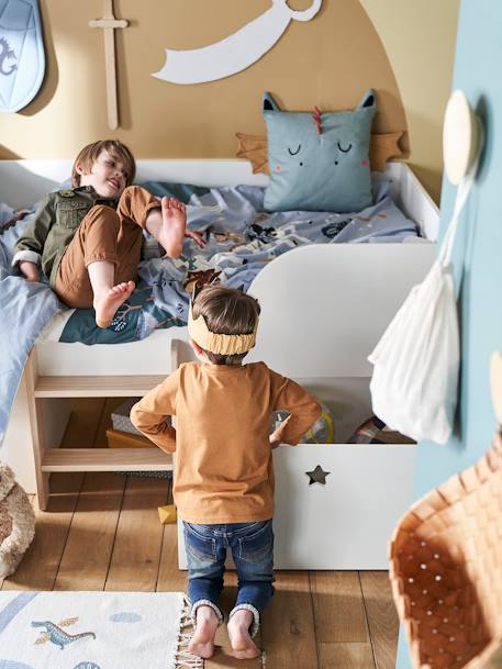 Lit en hauteur avec rangements GRANDE OURSE BLANC / BOIS - vertbaudet enfant 