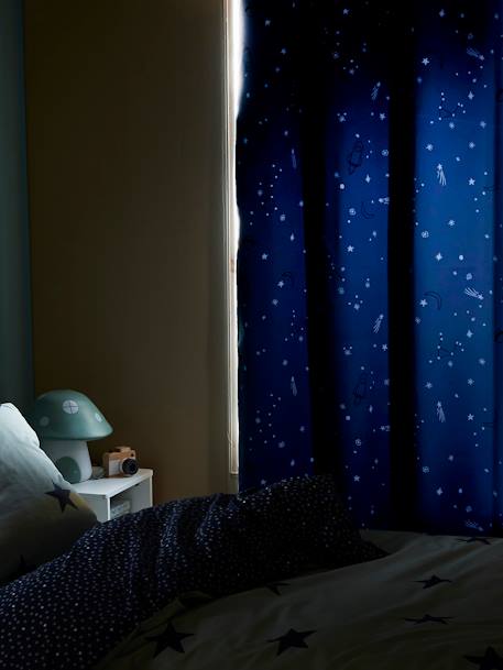 Rideau à œillets occultant phosphorescent imprimé planètes bleu - vertbaudet enfant 
