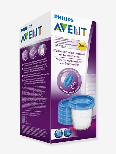 Lot de 5 pots de conservation pour lait maternel Philips AVENT BLEU - vertbaudet enfant 