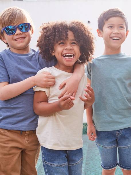 Personaliseerbare gekleurd jongensshirt met korte mouwen BLAUW+koraal+marineblauw+okergeel+salie+turquoiseblauw - vertbaudet enfant 