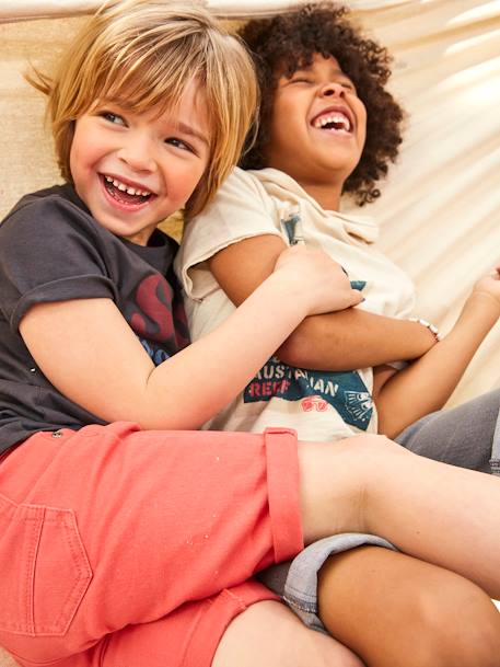 Bermuda couleur garçon en toile beige+corail+encre+VERT SAUGE - vertbaudet enfant 