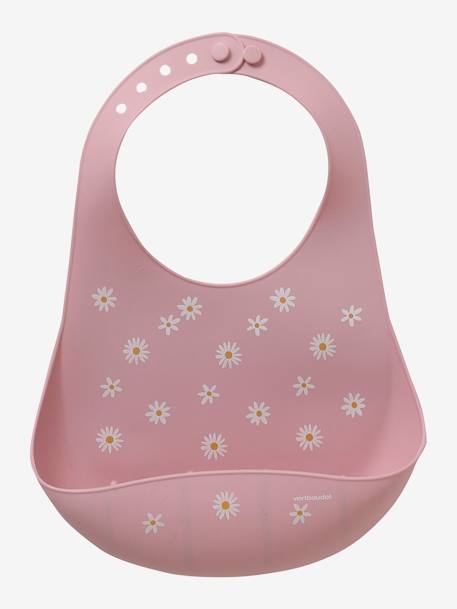 Bavoir avec récupérateur en silicone blanc terrazzo+bleu jean+vieux rose - vertbaudet enfant 