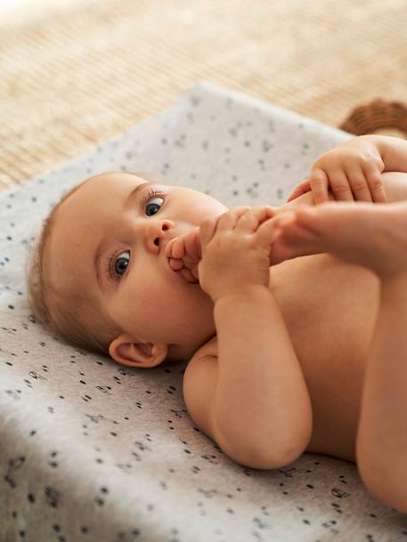 Housse matelas à langer en coton gris chiné renard+IVOIRE IMPRIME+vert tanzanie - vertbaudet enfant 