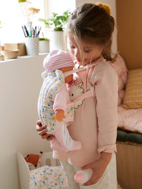 Porte-poupon en gaze de coton beige+rose - vertbaudet enfant 