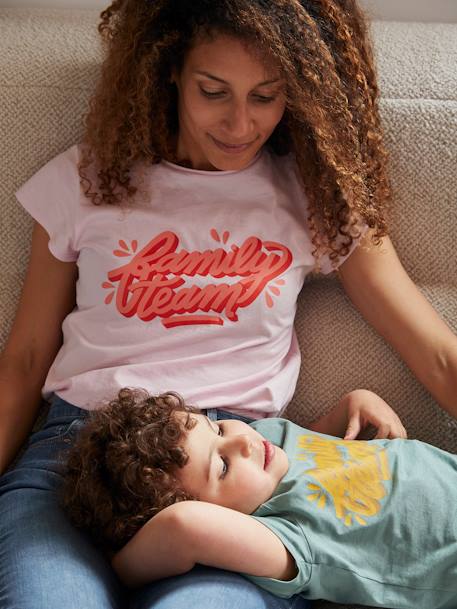 Dames-T-shirt Family team capsulecollectie vertbaudet en Studio Jonesie in biologisch katoen. roze - vertbaudet enfant 