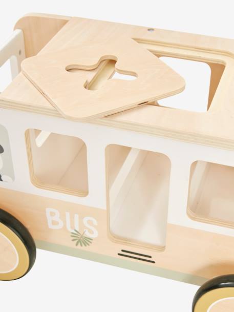 Porteur bus à doudous HANOÏ en bois FSC® BLANC MOYEN UNI AVEC DECOR - vertbaudet enfant 