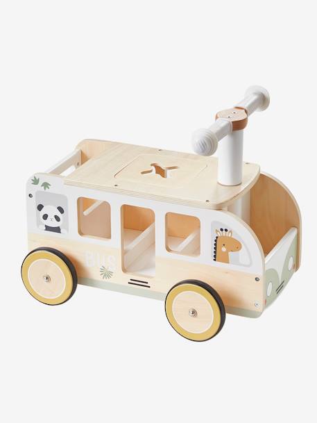 Porteur bus à doudous HANOÏ en bois FSC® BLANC MOYEN UNI AVEC DECOR - vertbaudet enfant 