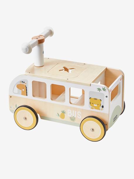 Porteur bus à doudous HANOÏ en bois FSC® BLANC MOYEN UNI AVEC DECOR - vertbaudet enfant 